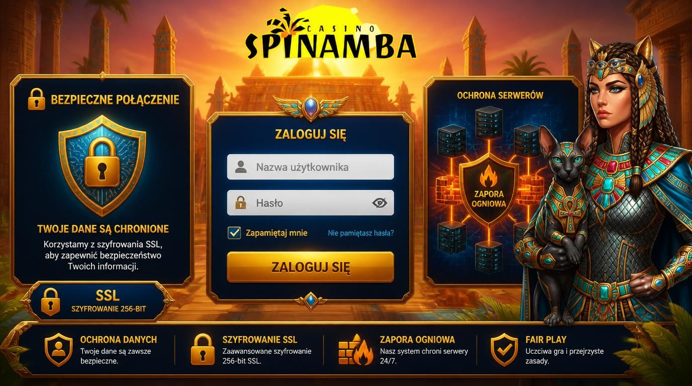 Ekran kasyna ze znakiem SSL, ikona tarczy i schemat bezpieczeństwa danych
